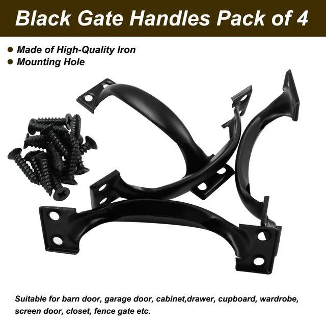 Alt view image 4 of 5 - Zorveiio 4Pcs 4 Metal Door Handles Bow Handle, Black Door Pulls Vintage | Large Door Pulls, Vintage Barn Door Style, For Furniture Cabinets Kitchen Drawer Dresser Gate