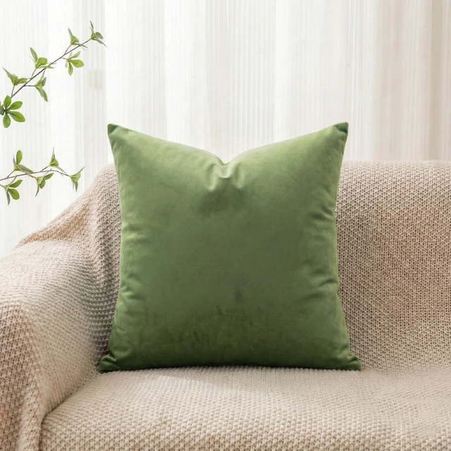 Main image of Q&J FABRIC CO. Velvet Throw Pillow Covers 1 Pack 18x18 Inch Olive Green | 100% Polyester Plush, Soft Square Cushion Case Solid Luxury Pillow Covers for Living Room Couch Bed Sofa Outdoor Home Decor
