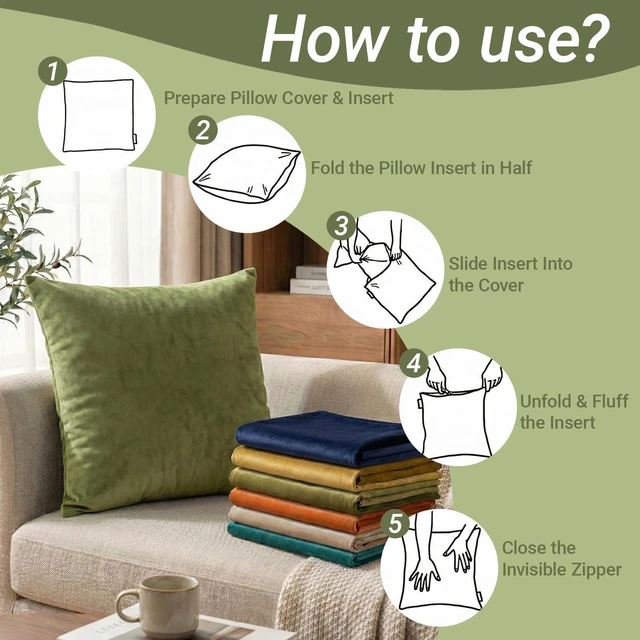Alt view image 4 of 7 - Q&J FABRIC CO. Velvet Throw Pillow Covers 1 Pack 18x18 Inch Olive Green | 100% Polyester Plush, Soft Square Cushion Case Solid Luxury Pillow Covers for Living Room Couch Bed Sofa Outdoor Home Decor