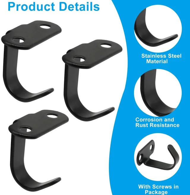 Alt view image 3 of 4 - 6 Pack Heavy Duty Ceiling Hooks, Stainless Steel, Matte Black | Under-Shelf Coat Hook, Towel/Robe Clothes Hanger, For Cabinet Kitchen Cupboard Bathroom