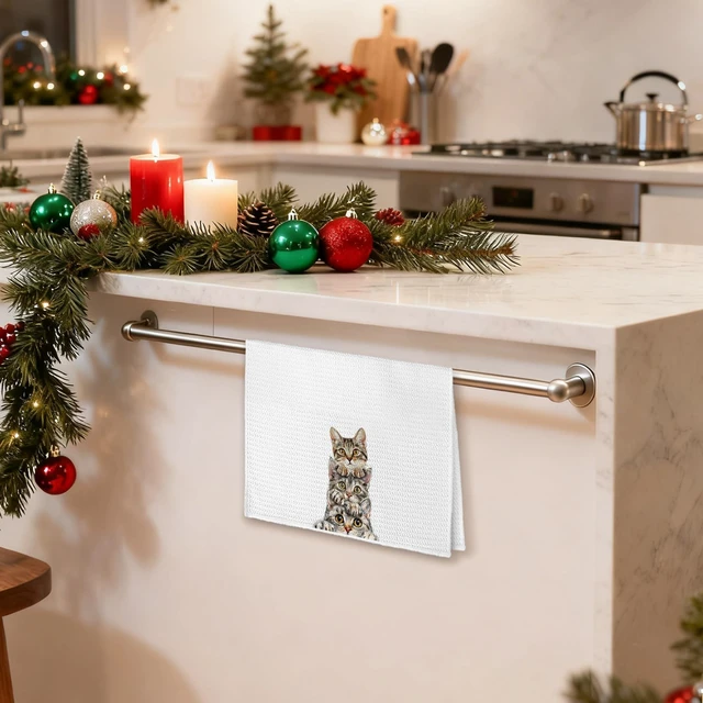Alt view image 3 of 7 - Tabby Cat Gifts Kitchen Towels 16x24 in, Cat Lovers Mom Owner Gifts, Cute Kitty Kitten Decorative Hand Tea Dish Towels for Bathroom Kitchen