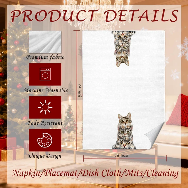 Alt view image 7 of 7 - Tabby Cat Gifts Kitchen Towels 16x24 in, Cat Lovers Mom Owner Gifts, Cute Kitty Kitten Decorative Hand Tea Dish Towels for Bathroom Kitchen