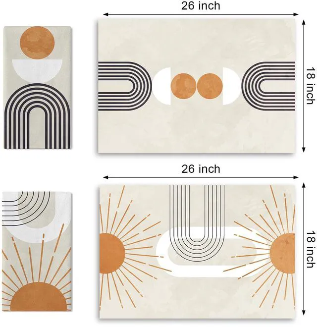 Alt view image 2 of 6 - Croar Boho Geometric Abstract Kitchen Dish Towels Set of 2 | Modern Art Sun Sunshine Rainbow Semicircle Arch Drying Hand Towel Baking Cooking Cloth, Minimalist Bathroom Home Decoration