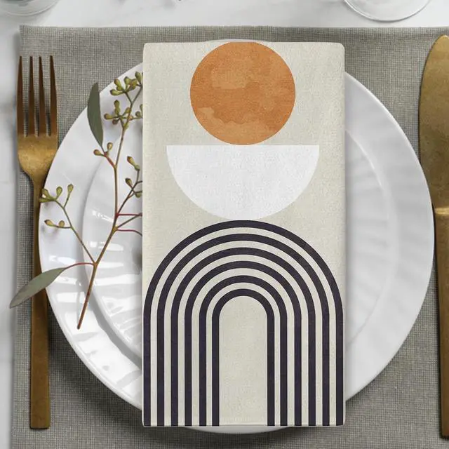 Alt view image 5 of 6 - Croar Boho Geometric Abstract Kitchen Dish Towels Set of 2 | Modern Art Sun Sunshine Rainbow Semicircle Arch Drying Hand Towel Baking Cooking Cloth, Minimalist Bathroom Home Decoration