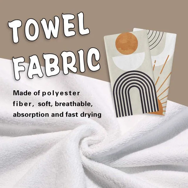 Alt view image 4 of 6 - Croar Boho Geometric Abstract Kitchen Dish Towels Set of 2 | Modern Art Sun Sunshine Rainbow Semicircle Arch Drying Hand Towel Baking Cooking Cloth, Minimalist Bathroom Home Decoration
