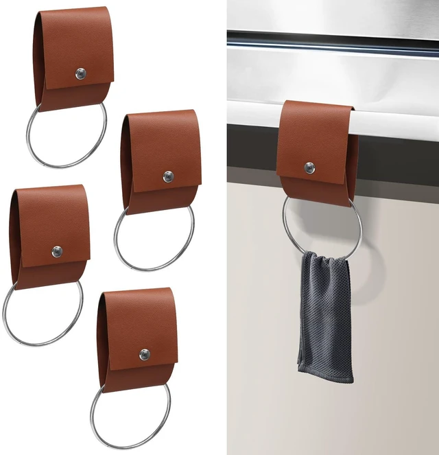 Main image of Jiozermi 4 Pcs Towel Ring Holder, Brown | Hand Towel with Hanging Loop, Dish Rag Holder, For Kitchen Dish Towels, For Bathroom Towels