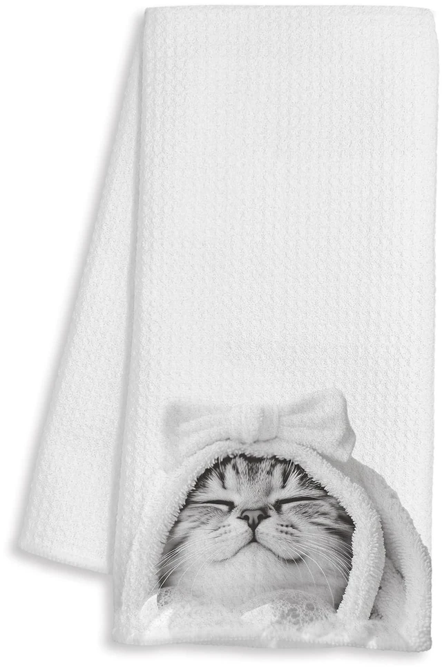 Main image of BAYOGITA Cute Bow Cat Decor Bathroom Hand Towels Gifts- Cat Lover Gifts, Funny Bow Animal Kids Bathroom Towel, Funny Cute Animal Hand Towels for Restroom Decor, 16×24 Inch