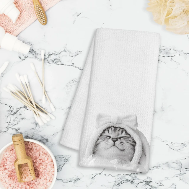 Alt view image 2 of 7 - BAYOGITA Cute Bow Cat Decor Bathroom Hand Towels Gifts- Cat Lover Gifts, Funny Bow Animal Kids Bathroom Towel, Funny Cute Animal Hand Towels for Restroom Decor, 16×24 Inch