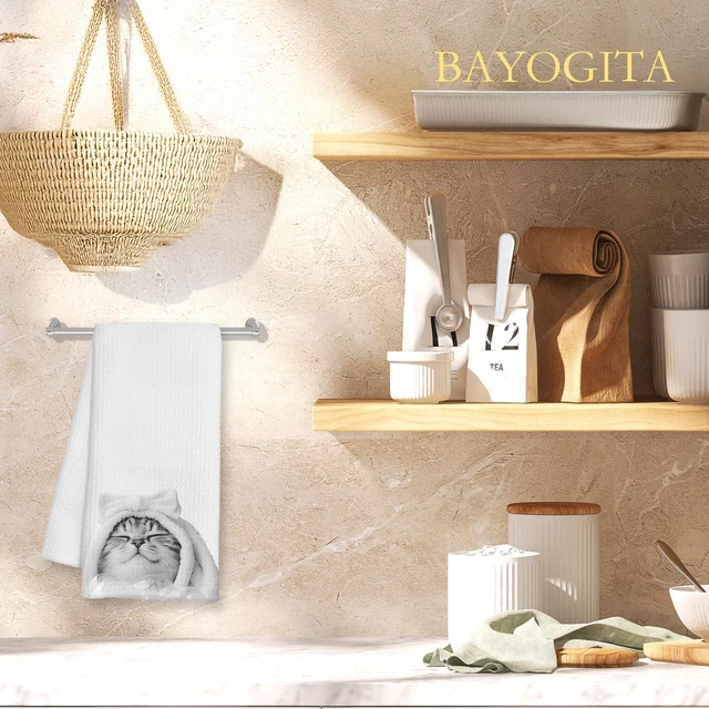 Alt view image 4 of 7 - BAYOGITA Cute Bow Cat Decor Bathroom Hand Towels Gifts- Cat Lover Gifts, Funny Bow Animal Kids Bathroom Towel, Funny Cute Animal Hand Towels for Restroom Decor, 16×24 Inch