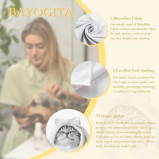 Alt view image 6 of 7 - BAYOGITA Cute Bow Cat Decor Bathroom Hand Towels Gifts- Cat Lover Gifts, Funny Bow Animal Kids Bathroom Towel, Funny Cute Animal Hand Towels for Restroom Decor, 16×24 Inch