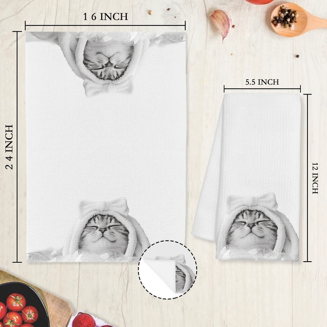 Alt view image 7 of 7 - BAYOGITA Cute Bow Cat Decor Bathroom Hand Towels Gifts- Cat Lover Gifts, Funny Bow Animal Kids Bathroom Towel, Funny Cute Animal Hand Towels for Restroom Decor, 16×24 Inch