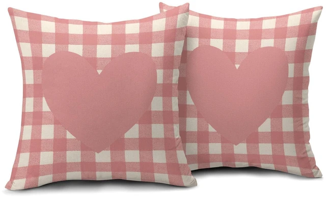 Alt view image 2 of 7 - Valentines Day Pillow Covers 18X18 Inch Pink White Buffalo Plaid Love Heart Decorative Pillow Cases Set of 2 Valentine's Day Wedding Anniversary Throw Pillows for Cushion Sofa Couch Outdoor