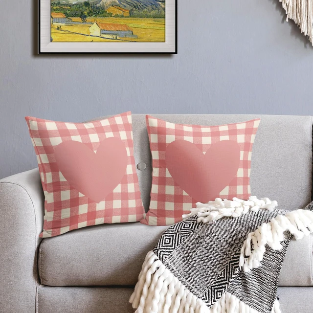 Alt view image 3 of 7 - Valentines Day Pillow Covers 18X18 Inch Pink White Buffalo Plaid Love Heart Decorative Pillow Cases Set of 2 Valentine's Day Wedding Anniversary Throw Pillows for Cushion Sofa Couch Outdoor