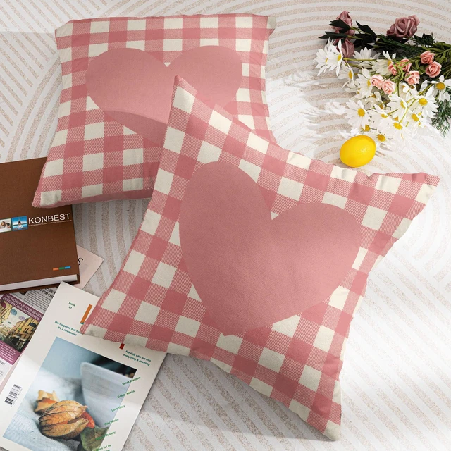 Alt view image 4 of 7 - Valentines Day Pillow Covers 18X18 Inch Pink White Buffalo Plaid Love Heart Decorative Pillow Cases Set of 2 Valentine's Day Wedding Anniversary Throw Pillows for Cushion Sofa Couch Outdoor