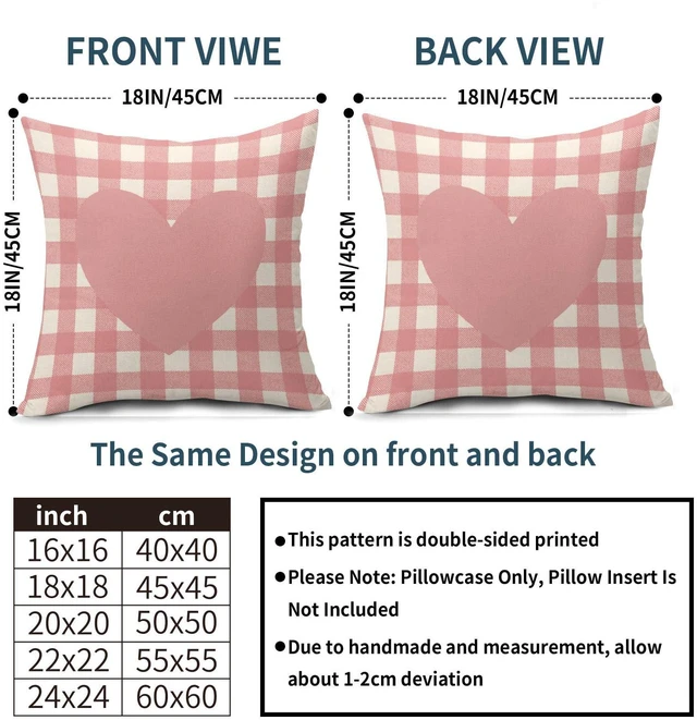 Alt view image 5 of 7 - Valentines Day Pillow Covers 18X18 Inch Pink White Buffalo Plaid Love Heart Decorative Pillow Cases Set of 2 Valentine's Day Wedding Anniversary Throw Pillows for Cushion Sofa Couch Outdoor