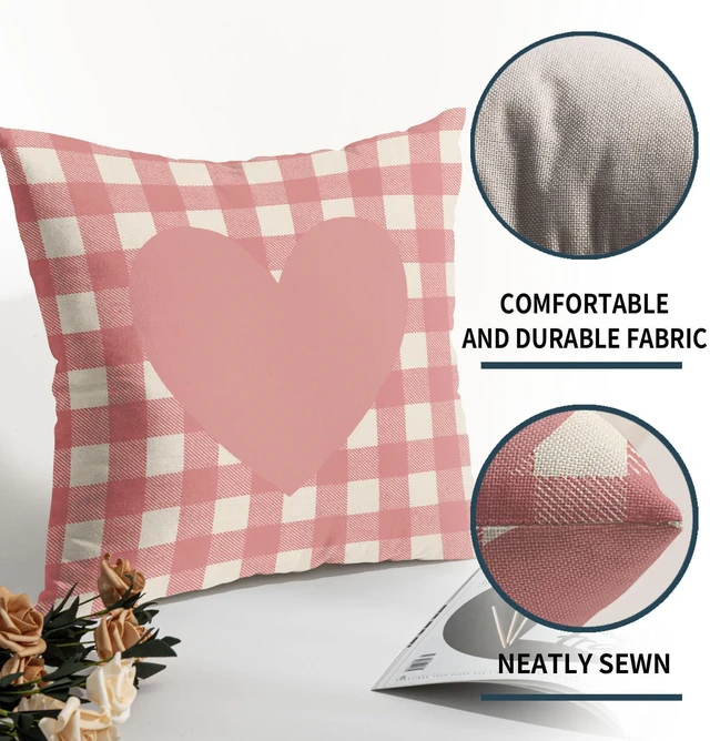 Alt view image 6 of 7 - Valentines Day Pillow Covers 18X18 Inch Pink White Buffalo Plaid Love Heart Decorative Pillow Cases Set of 2 Valentine's Day Wedding Anniversary Throw Pillows for Cushion Sofa Couch Outdoor