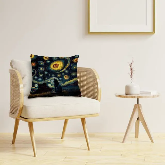 Alt view image 3 of 5 - Supwhd Starry Night Black Cat Pillow Covers 18x18 - Cat Decor, Gifts for Cat Lovers, Mom, Lady - Double-Sided Pillow Cases