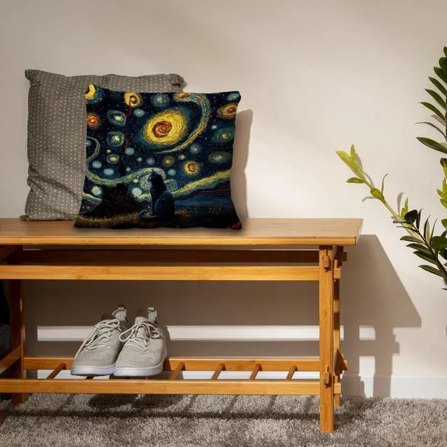 Alt view image 4 of 5 - Supwhd Starry Night Black Cat Pillow Covers 18x18 - Cat Decor, Gifts for Cat Lovers, Mom, Lady - Double-Sided Pillow Cases