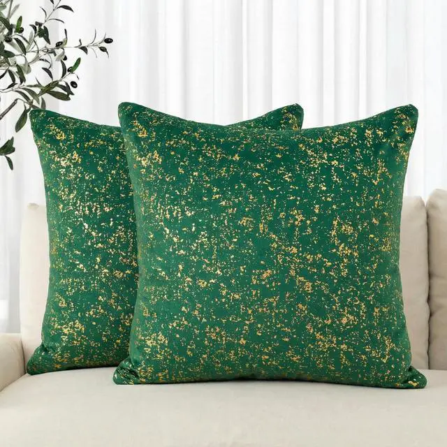 Main image of AVOIN colorlife Gold Foil Velvet Throw Pillow Covers 18 x 18 Inch, Green Luxury Accent Cushion Case Glitter Decoration for Home Sofa Couch Set of 2