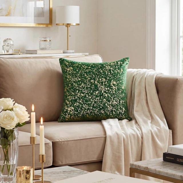 Alt view image 3 of 7 - AVOIN colorlife Gold Foil Velvet Throw Pillow Covers 18 x 18 Inch, Green Luxury Accent Cushion Case Glitter Decoration for Home Sofa Couch Set of 2