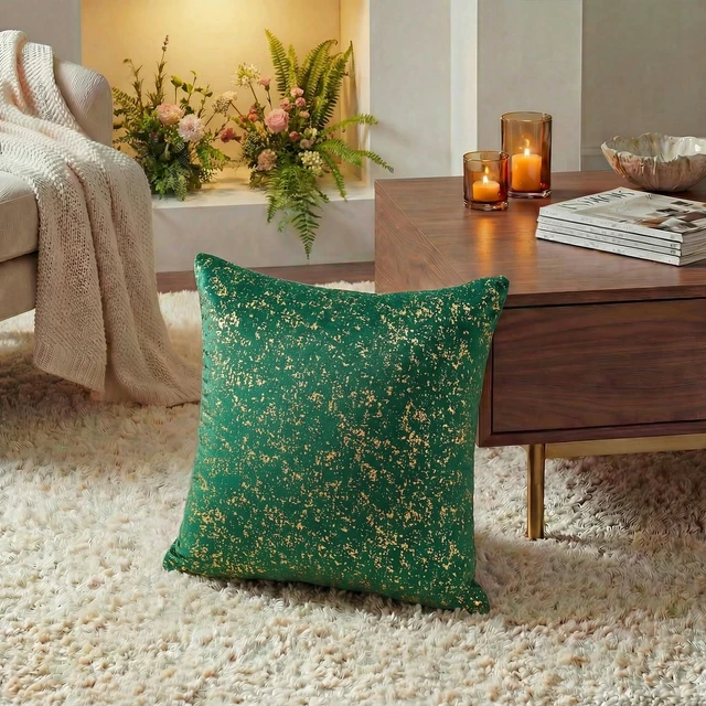 Alt view image 5 of 7 - AVOIN colorlife Gold Foil Velvet Throw Pillow Covers 18 x 18 Inch, Green Luxury Accent Cushion Case Glitter Decoration for Home Sofa Couch Set of 2