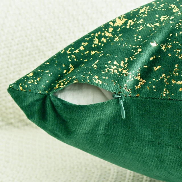 Alt view image 7 of 7 - AVOIN colorlife Gold Foil Velvet Throw Pillow Covers 18 x 18 Inch, Green Luxury Accent Cushion Case Glitter Decoration for Home Sofa Couch Set of 2