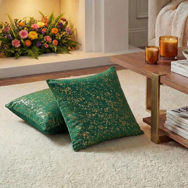 Alt view image 6 of 7 - AVOIN colorlife Gold Foil Velvet Throw Pillow Covers 18 x 18 Inch, Green Luxury Accent Cushion Case Glitter Decoration for Home Sofa Couch Set of 2