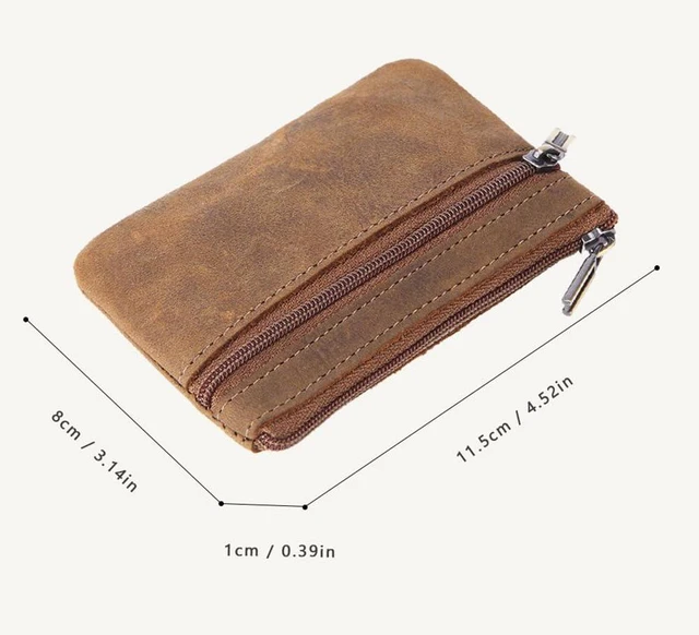 Alt view image 4 of 6 - Mens Leather Coin Purse Small Zippered Coin Pouch Cash Change Wallet Portable Money Pouch Credit Card Key Holder with Key Ring Black