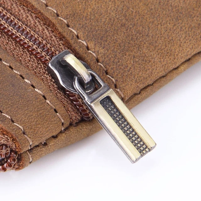Alt view image 6 of 6 - Mens Leather Coin Purse Small Zippered Coin Pouch Cash Change Wallet Portable Money Pouch Credit Card Key Holder with Key Ring Black