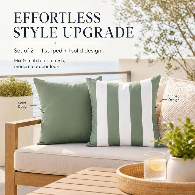 Alt view image 4 of 7 - Outdoor Pillows Set of 2 - Waterproof 18x18 Throw Pillow Covers | Durable Weather Resistant Cushions for Porch and Patio Furniture Decor - Fits Garden, Balcony or Backyard Seating