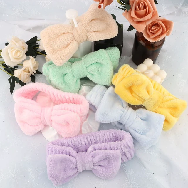 Alt view image 3 of 7 - SPA Headbands for Washing Face Makeup Headbands with Bow Laurel Hair Band Women Facial Head Band Wrist Towel Wraps For Shower Face Mask Blue Pink Purple Yellow Green, 6 Pack
