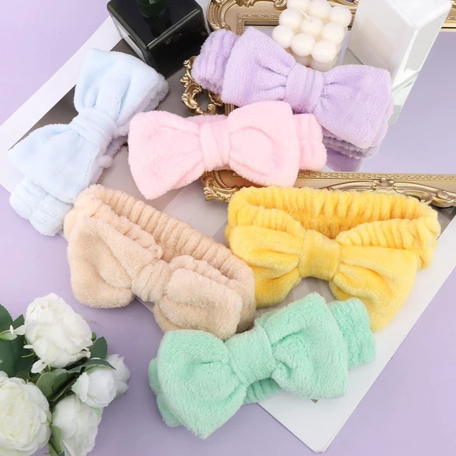 Alt view image 2 of 7 - SPA Headbands for Washing Face Makeup Headbands with Bow Laurel Hair Band Women Facial Head Band Wrist Towel Wraps For Shower Face Mask Blue Pink Purple Yellow Green, 6 Pack