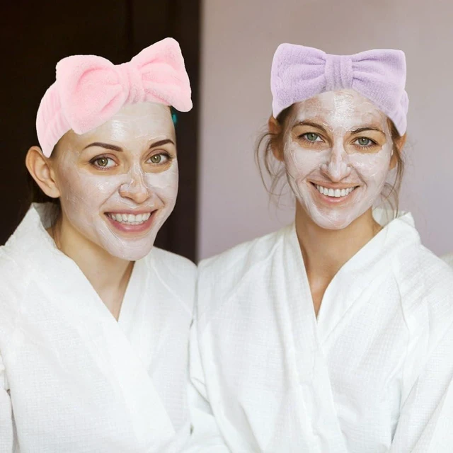 Alt view image 5 of 7 - SPA Headbands for Washing Face Makeup Headbands with Bow Laurel Hair Band Women Facial Head Band Wrist Towel Wraps For Shower Face Mask Blue Pink Purple Yellow Green, 6 Pack