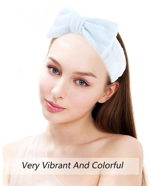 Alt view image 7 of 7 - SPA Headbands for Washing Face Makeup Headbands with Bow Laurel Hair Band Women Facial Head Band Wrist Towel Wraps For Shower Face Mask Blue Pink Purple Yellow Green, 6 Pack