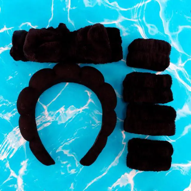 Alt view image 2 of 7 - AOPRIE SPA Headbands for Washing Face Makeup Headbands with Bow Hair Band Women Facial Head Band Wrist Towel Wraps For Shower Face Mask Black 2 Style Black, 6 Pack