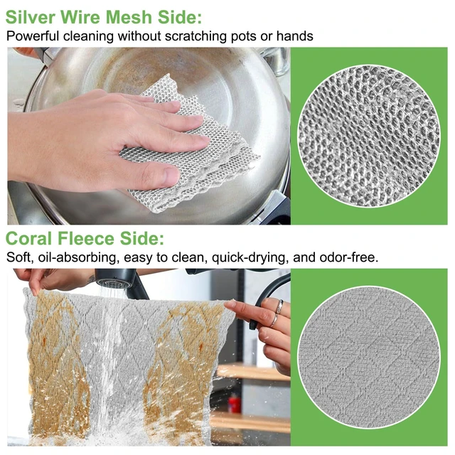 Alt view image 3 of 6 - SAYAPE Double-Sided Cleaning Rags - Multipurpose Non Scratch Wire Dishcloth & Microfiber Cleaning Cloths - Reusable Dish Cloth for Kitchen, Car, and Housekeeping - 8-Pack - Gray