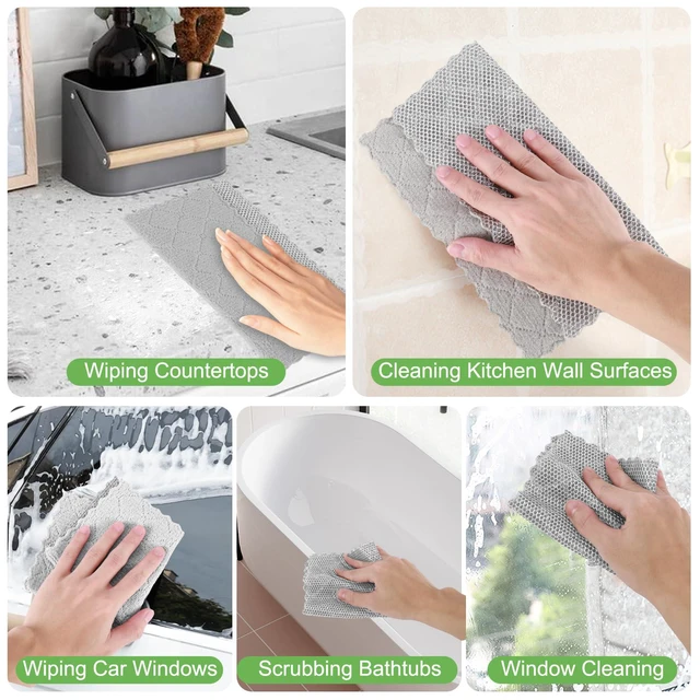 Alt view image 5 of 6 - SAYAPE Double-Sided Cleaning Rags - Multipurpose Non Scratch Wire Dishcloth & Microfiber Cleaning Cloths - Reusable Dish Cloth for Kitchen, Car, and Housekeeping - 8-Pack - Gray