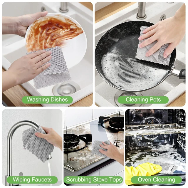 Alt view image 2 of 6 - SAYAPE Double-Sided Cleaning Rags - Multipurpose Non Scratch Wire Dishcloth & Microfiber Cleaning Cloths - Reusable Dish Cloth for Kitchen, Car, and Housekeeping - 8-Pack - Gray
