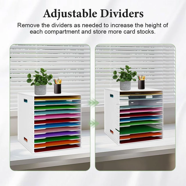 Alt view image 5 of 7 - 12 Slots Scrapbook Paper Organizer for Sizes 12" x 12" | File Sorter Storage, Document Holder, Desktop Scrapbook Paper Organizer Rack for Home Office School, Standard Size, White