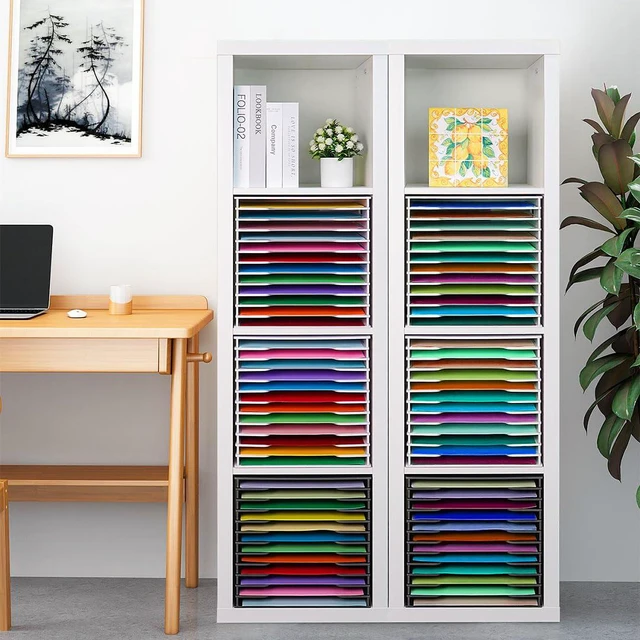 Alt view image 7 of 7 - 12 Slots Scrapbook Paper Organizer for Sizes 12" x 12" | File Sorter Storage, Document Holder, Desktop Scrapbook Paper Organizer Rack for Home Office School, Standard Size, White