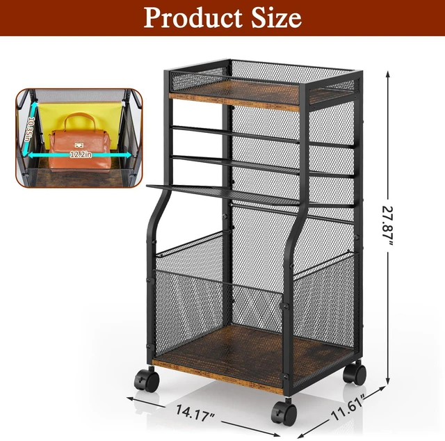 Alt view image 2 of 6 - Rolling File Cart, 5-Tier Mobile Filing Cabinet on Lockable Wheels, Under Desk Storage, Mesh Sliding Hanging Folder, Office Storage & Organization Cabinet for Office, Home, and School