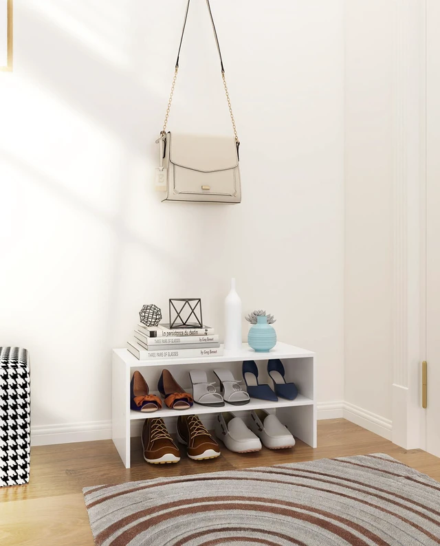 Alt view image 3 of 7 - 2-Tier Stackable Shoe Rack, Holds 69 Pairs, 24.6 Inches, White | Freestanding Wooden Shoe Shelf with Upgraded Stability, Space Saving, Perfectly Fits Closet, Entryway, Office and Dorms