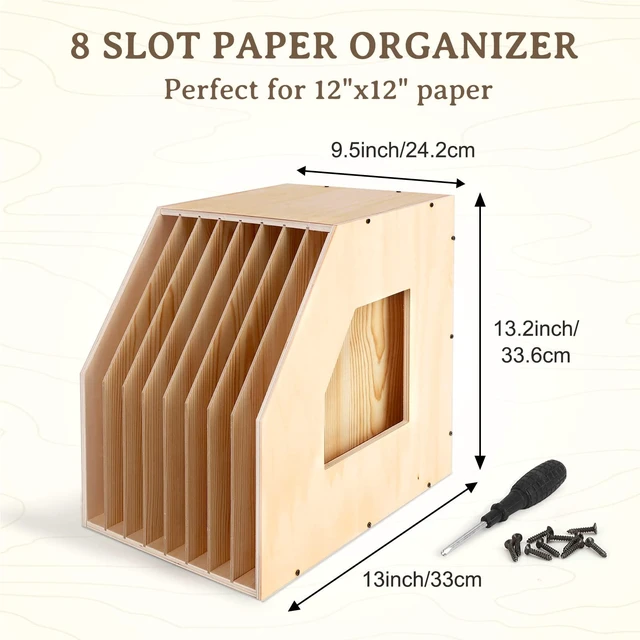Alt view image 2 of 7 - 12x12 Paper Storage Organizer, Slope Design Scrapbooking Storage | Paper Shelf For Holding 12 x 12 Inch Scrapbooking, 8 Slot Stable Scrapbook Paper Rack For Portfolio, Heat Transfer
