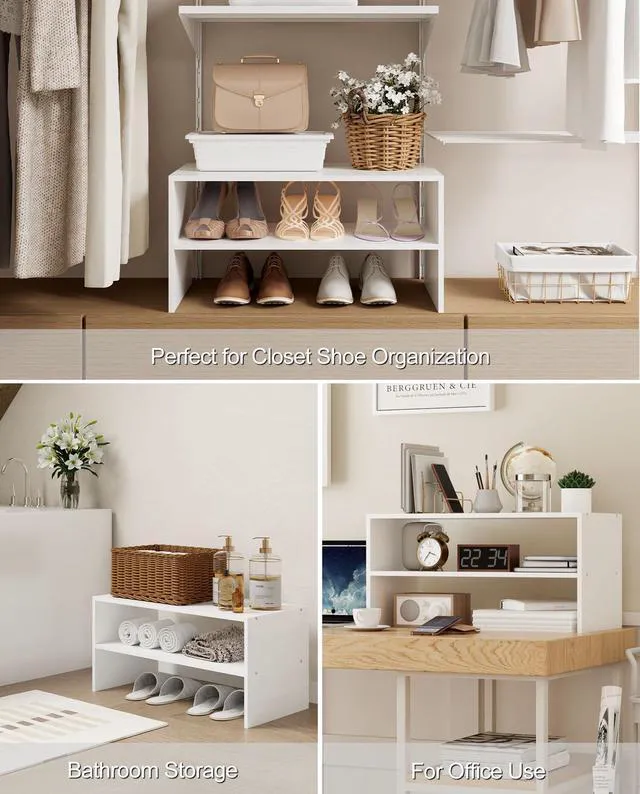 Alt view image 5 of 7 - 2-Tier Stackable Shoe Rack, Holds 69 Pairs, 24.6 Inches, White | Freestanding Wooden Shoe Shelf with Upgraded Stability, Space Saving, Perfectly Fits Closet, Entryway, Office and Dorms