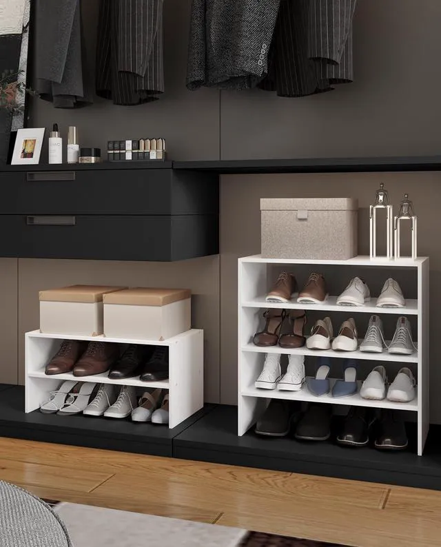 Alt view image 7 of 7 - 2-Tier Stackable Shoe Rack, Holds 69 Pairs, 24.6 Inches, White | Freestanding Wooden Shoe Shelf with Upgraded Stability, Space Saving, Perfectly Fits Closet, Entryway, Office and Dorms