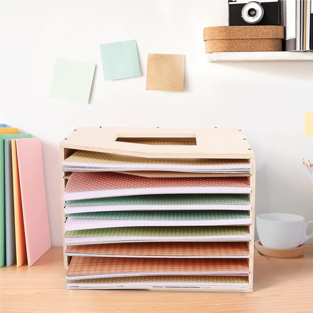 Alt view image 6 of 7 - 12x12 Paper Storage Organizer, Slope Design Scrapbooking Storage | Paper Shelf For Holding 12 x 12 Inch Scrapbooking, 8 Slot Stable Scrapbook Paper Rack For Portfolio, Heat Transfer