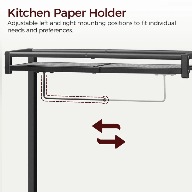 Alt view image 4 of 7 - Bakers Rack with Storage, Microwave Stand with Paper Holder, Bakers Rack with Power Outlet, Coffee Bar Station with 6 Hooks, for Kitchen, Dining Room, Rustic Brown and Black