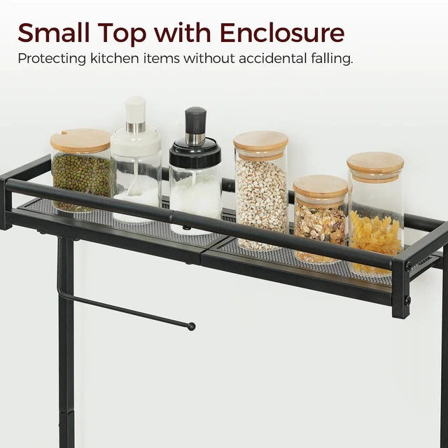 Alt view image 6 of 7 - Bakers Rack with Storage, Microwave Stand with Paper Holder, Bakers Rack with Power Outlet, Coffee Bar Station with 6 Hooks, for Kitchen, Dining Room, Rustic Brown and Black