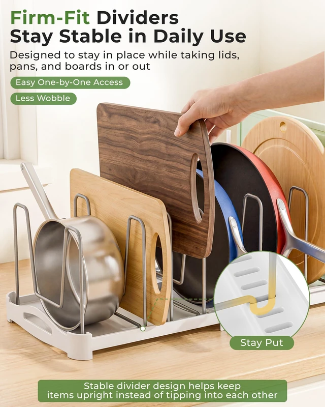 Alt view image 4 of 7 - Adjustable Bakeware Organizer Pot Lid Holder Rack for Pots, Cake Molds, Cutting Boards, Mats, Cookware, GS02SS, Pack of 2