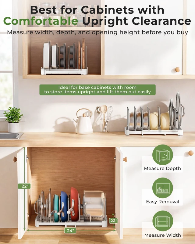Alt view image 5 of 7 - Adjustable Bakeware Organizer Pot Lid Holder Rack for Pots, Cake Molds, Cutting Boards, Mats, Cookware, GS02SS, Pack of 2